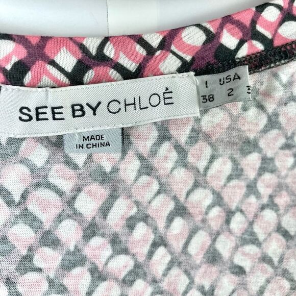 See By Chloe Pink Printed T Shirt Dress Size 2 - Picture 5 of 6